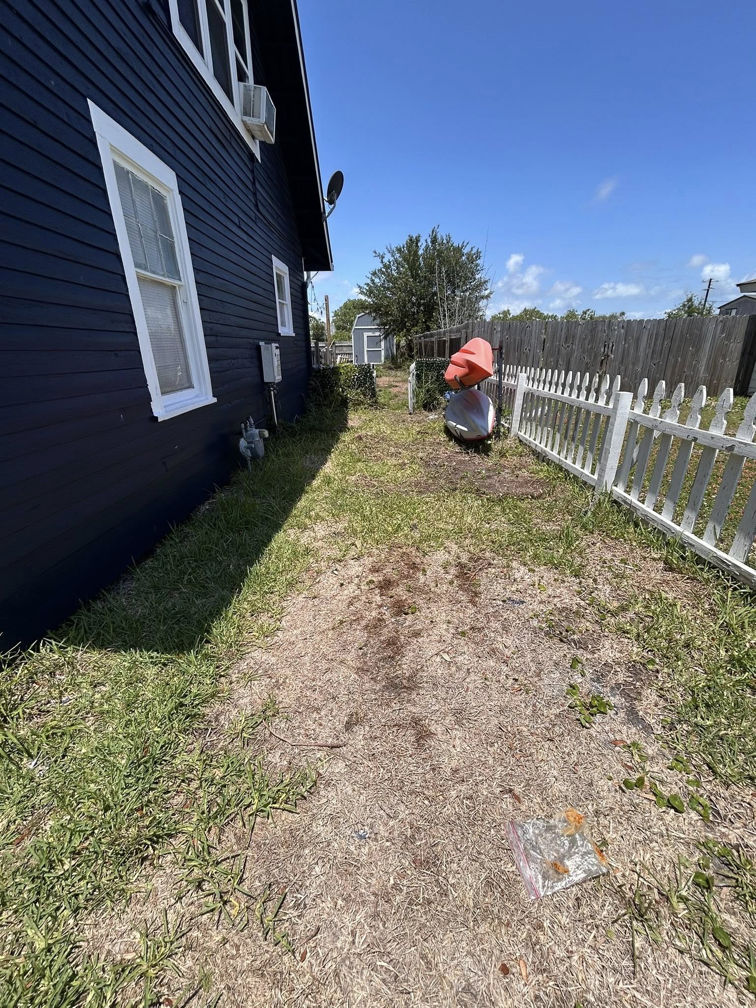 Lawn cleanup & edging — before